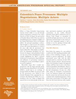 Colombia's Peace Processes: Multiple Negotiations, Multiple Actors