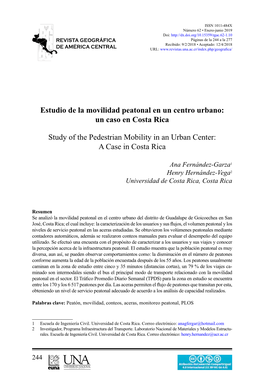 Un Caso En Costa Rica Study of the Pedestrian Mobility in An