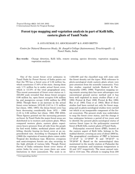 Forest Type Mapping and Vegetation Analysis in Part of Kolli Hills, Eastern Ghats of Tamil Nadu