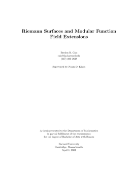 Riemann Surfaces and Modular Function Field Extensions