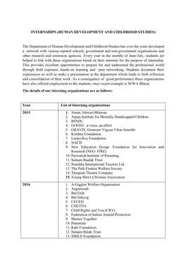Internships (Human Development and Childhood Studies)