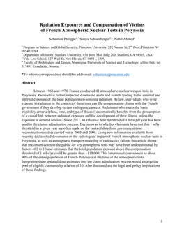 Radiation Exposures and Compensation of Victims of French Atmospheric Nuclear Tests in Polynesia