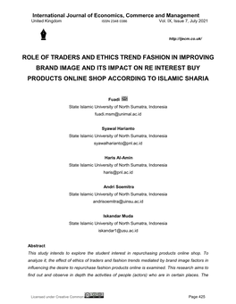 Role of Traders and Ethics Trend Fashion in Improving Brand Image and Its Impact on Re Interest Buy Products Online Shop According to Islamic Sharia