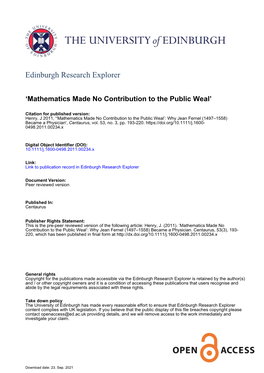 “Mathematics Makes No Contribution to the Public Weal”