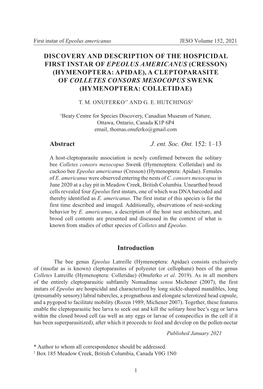 Discovery and Description of the Hospicidal First Instar of EPEOLUS