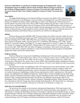 Professor Walid Phares Is a Professor of Global Strategies in Washington DC and an International Expert on Conflicts and Terrorism