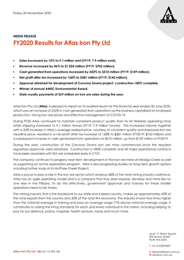 FY2020 Results for Atlas Iron Pty Ltd