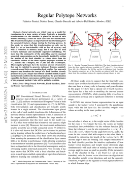 Regular Polytope Networks Federico Pernici, Matteo Bruni, Claudio Baecchi and Alberto Del Bimbo, Member, IEEE