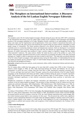 The Metaphors on International Intervention: a Discourse Analysis of the Sri Lankan English Newspaper Editorials