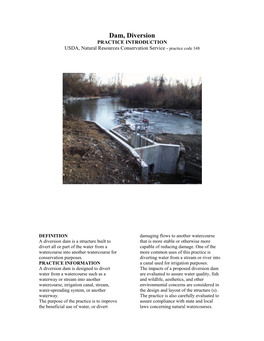 Dam, Diversion PRACTICE INTRODUCTION USDA, Natural Resources Conservation Service - Practice Code 348