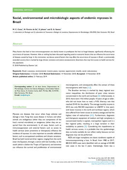 Social, Environmental and Microbiologic Aspects of Endemic Mycoses in Brazil