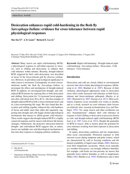 Desiccation Enhances Rapid Cold-Hardening in the Flesh Fly