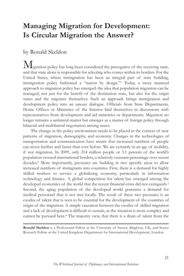 Managing Migration for Development: Is Circular Migration the Answer?