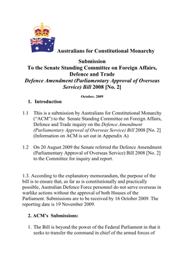 Australians for Constitutional Monarchy Submission to The