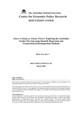 Glass Ceiling Or Sticky Floor? Exploring the Australian Gender Pay Gap Using Quantile Regression and Counterfactual Decomposition Methods