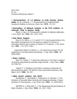 Chem 634 Dr. Fox Literature References, Week 2