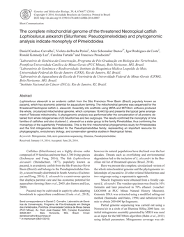 The Complete Mitochondrial Genome of the Threatened Neotropical