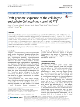 Draft Genome Sequence of the Cellulolytic Endophyte Chitinophaga Costaii A37T2T Diogo N
