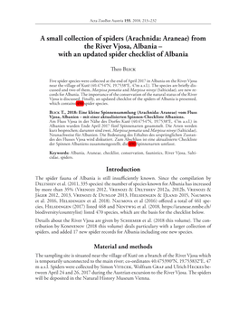 Arachnida: Araneae) from the River Vjosa, Albania – with an Updated Spider Checklist of Albania
