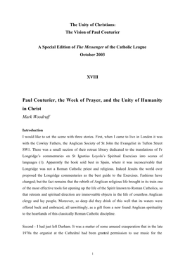 Paul Couturier, the Week of Prayer, and the Unity of Humanity in Christ Mark Woodruff