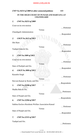 CWP No.18253 of 2009 & Other Connected Petitions #1# in the HIGH COURT of PUNJAB and HARYANA at CHANDIGARH 1. CWP No.18253 O