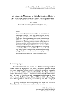 Two Diasporic Moments in Irish Emigration History: the Famine Generation and the Contemporary Era*