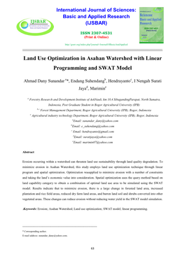 Land Use Optimization in Asahan Watershed with Linear Programming and SWAT Model