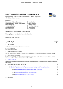 Council Meeting Agenda, 7 January 2020 - Agenda