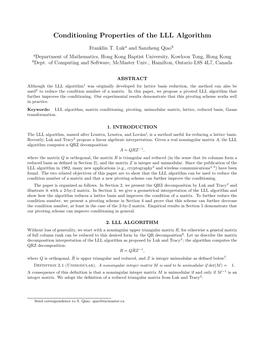 Conditioning Properties of the LLL Algorithm