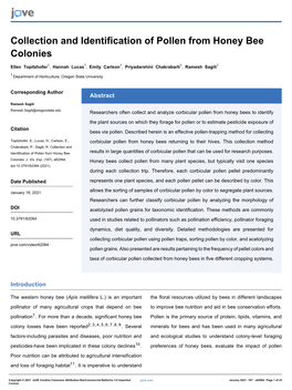 Collection and Identification of Pollen from Honey Bee Colonies