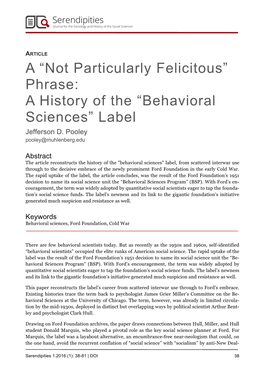 Behavioral Sciences” Label Jefferson D