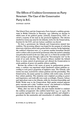 The Effects of Coalition Government on Party Structure: the Case of the Conservative Party in B.C