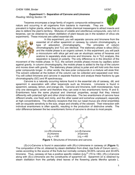 Exp 1 - Separation of Limonene Name ______And Carvone