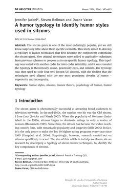 A Humor Typology to Identify Humor Styles Used in Sitcoms