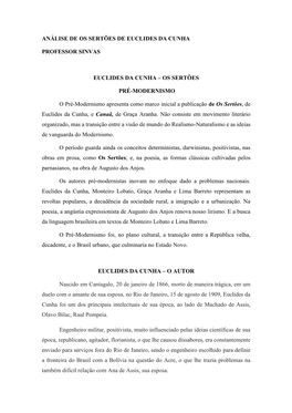 ANÁLISE DE OS SERTÕES DE EUCLIDES DA CUNHA PROFESSOR SINVAS EUCLIDES DA CUNHA – OS SERTÕES PRÉ-MODERNISMO O Pré-Modernism