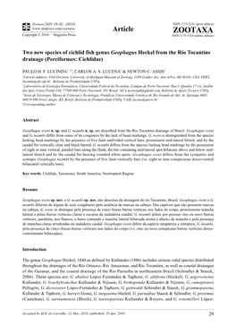 Zootaxa, Two New Species of Cichlid Fish Genus Geophagus Heckel from the Rio Tocantins