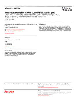 (Bonne) Distance Du Parti : Entre Exit Et Carrière Militante : Analyse « Au Microscope » De Trajectoires D’(Ex-)Adhérents Du Parti Socialiste