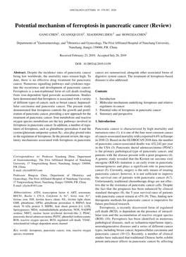 Potential Mechanism of Ferroptosis in Pancreatic Cancer (Review)