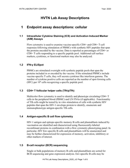 HVTN Lab Assay Descriptions 1 Endpoint Assay Descriptions: Cellular