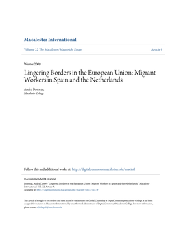 Migrant Workers in Spain and the Netherlands Andra Bosneag Macalester College