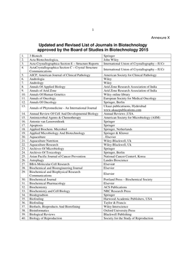 Updated and Revised List of Journals in Biotechnology Approved by the Board of Studies in Biotechnology 2015 1