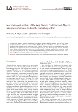 Morphological Analysis of the Woji River in Port Harcourt, Nigeria; Using Temporal Data and Mathematical Algorithm