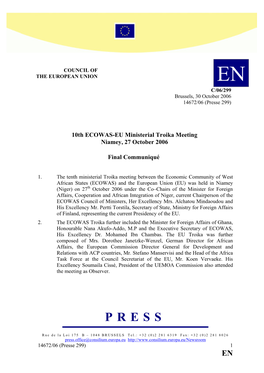 10Th ECOWAS-EU Ministerial Troika Meeting Niamey, 27 October 2006