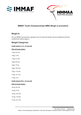 IMMAF Youth Championships MMA Weigh in Procedure Weigh-In