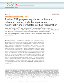 A Microrna Program Regulates the Balance Between Cardiomyocyte Hyperplasia and Hypertrophy and Stimulates Cardiac Regeneration