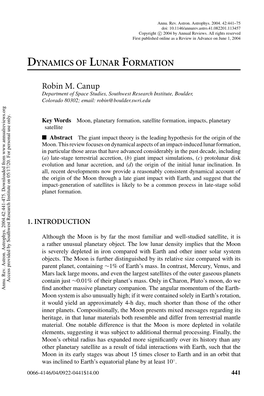 Dynamics of Lunar Formation