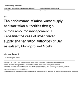 The Performance of Urban Water Supply And