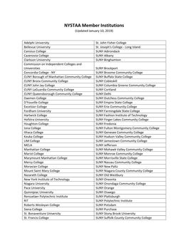 NYSTAA Member Institutions (Updated January 10, 2019)