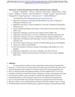 Interspecies Variation in Hominid Gut Microbiota Controls Host Gene Regulation 2 Amanda L