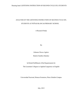 Analysis of the Listening Instruction of Second Cycle EFL Students at Peñas Blancas School